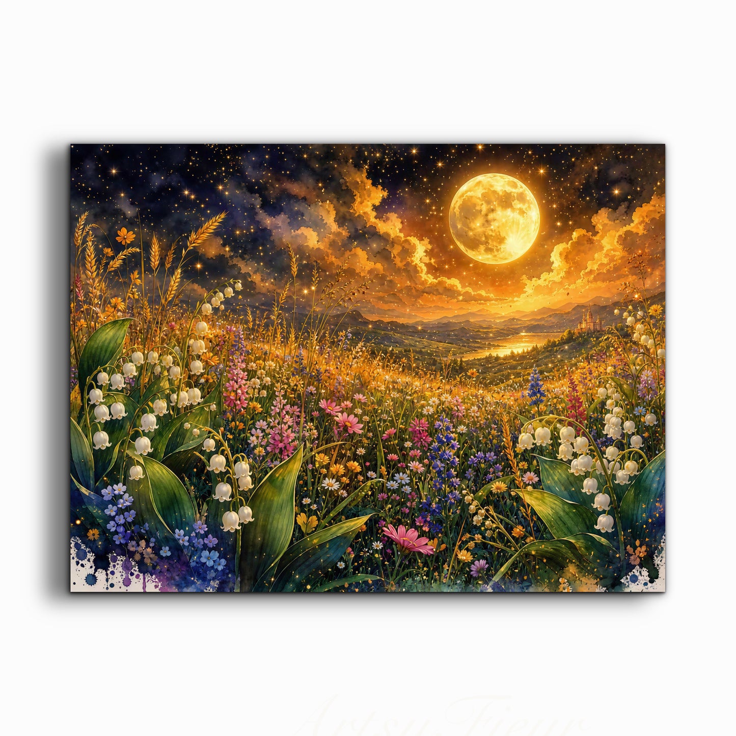 Framed Canvas Print- Vibrant Wildflowers and Lilly of The Valley Oil Painting Textured Wall Art , Beautiful Original Artwork Ready to Hang Living Room, Floral
