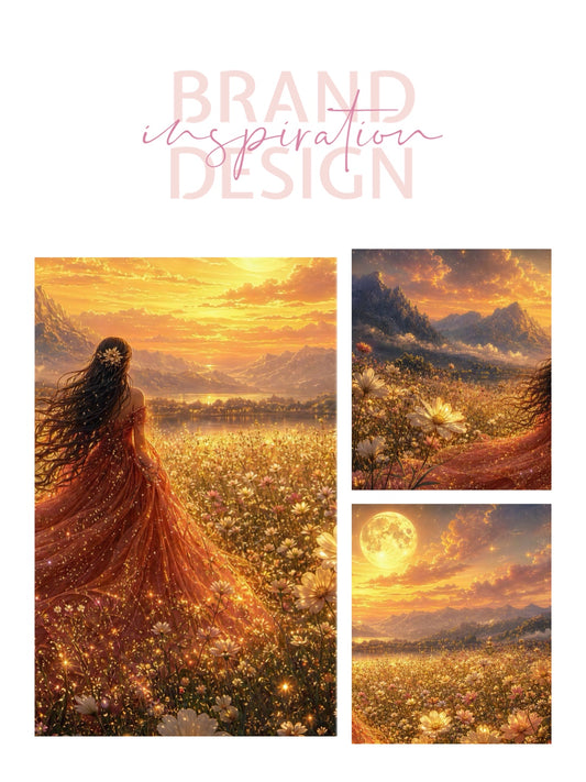 Framed Canvas- Abstract Portrait Beautiful Bride Wildflowers Field Whimsical Full Moon Fantasy Painting Art Print