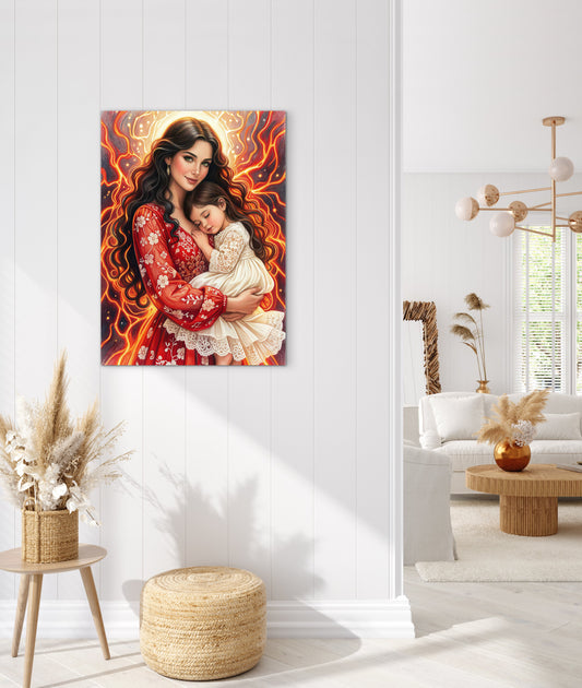 Framed Canvas- Vibrant colours abstract mother daughter portrait wall art print, original artwork, mother and baby girl, mothers day gift