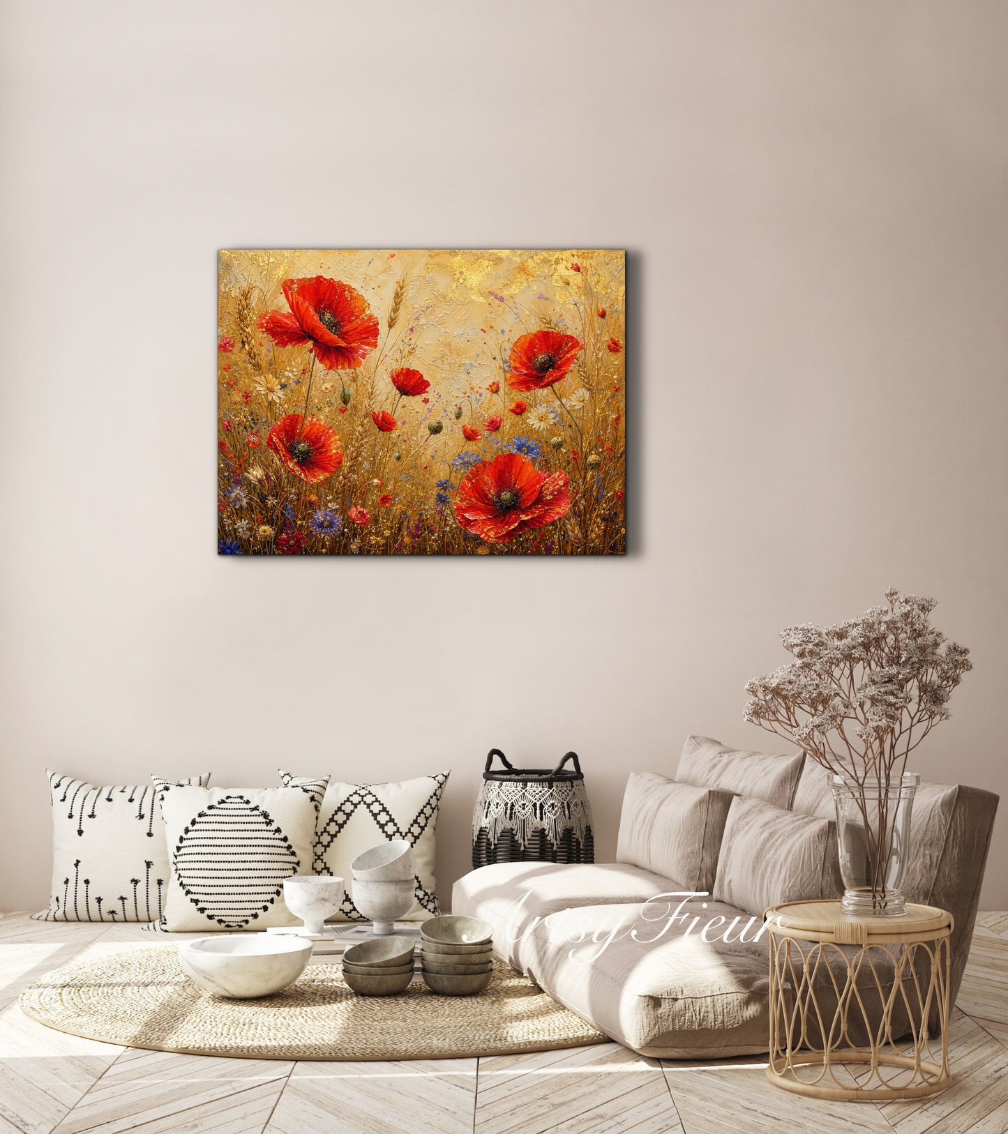 Framed Canvas -Ready to Hang Vibrant Poppies Colourful Living Room Wall Art Floral