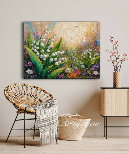 Framed Canvas Print- Vibrant Wildflowers and lily of the valley Oil Painting Textured Wall Art , Beautiful Original Artwork Ready to Hang Living Room, Floral