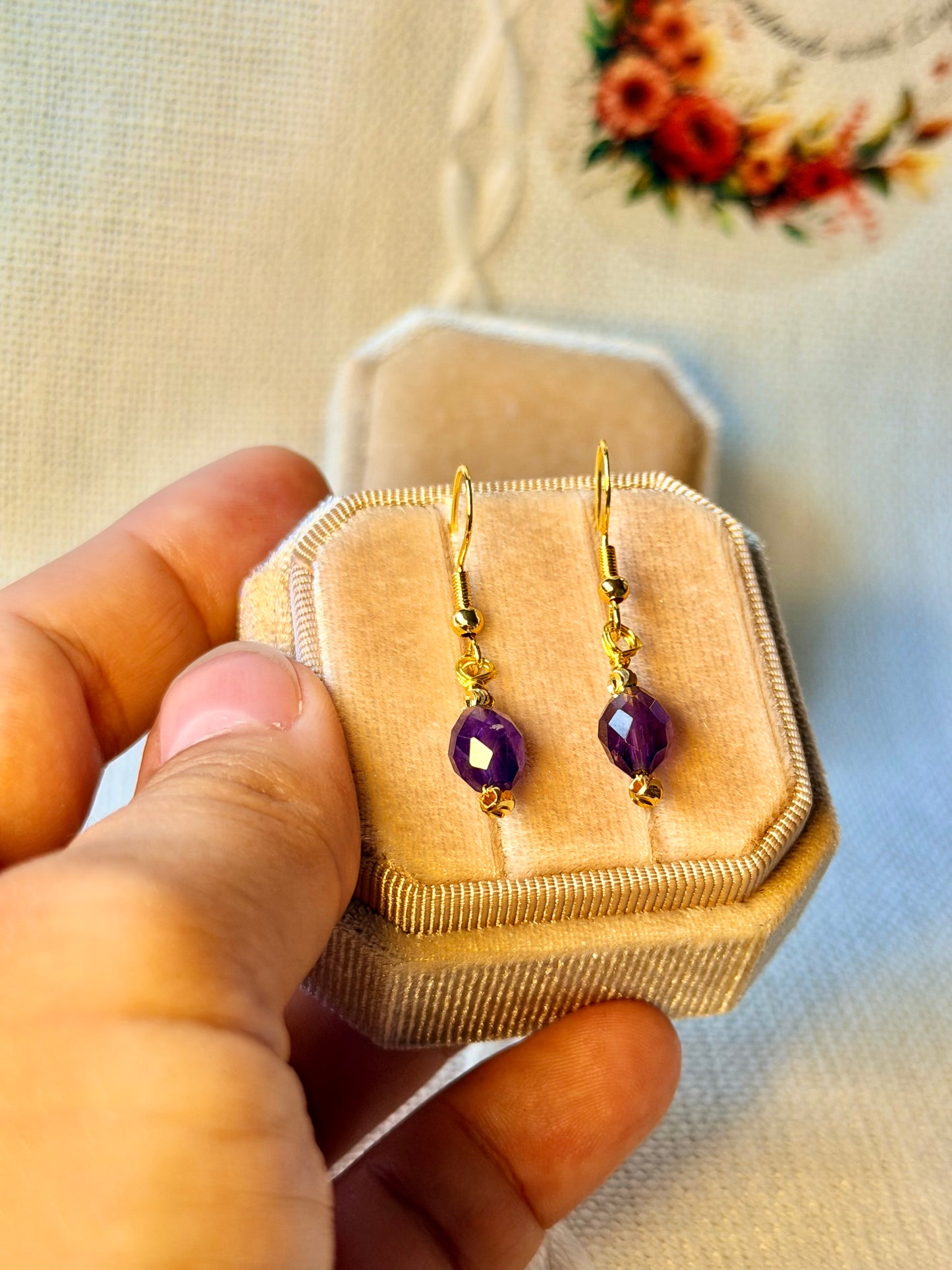 Minimalist Amethyst Earrings Natural Gemstone Drop Dangle Earrings Hypoallergenic Handmade