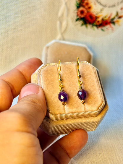 Minimalist Amethyst Earrings Natural Gemstone Drop Dangle Earrings Hypoallergenic Handmade