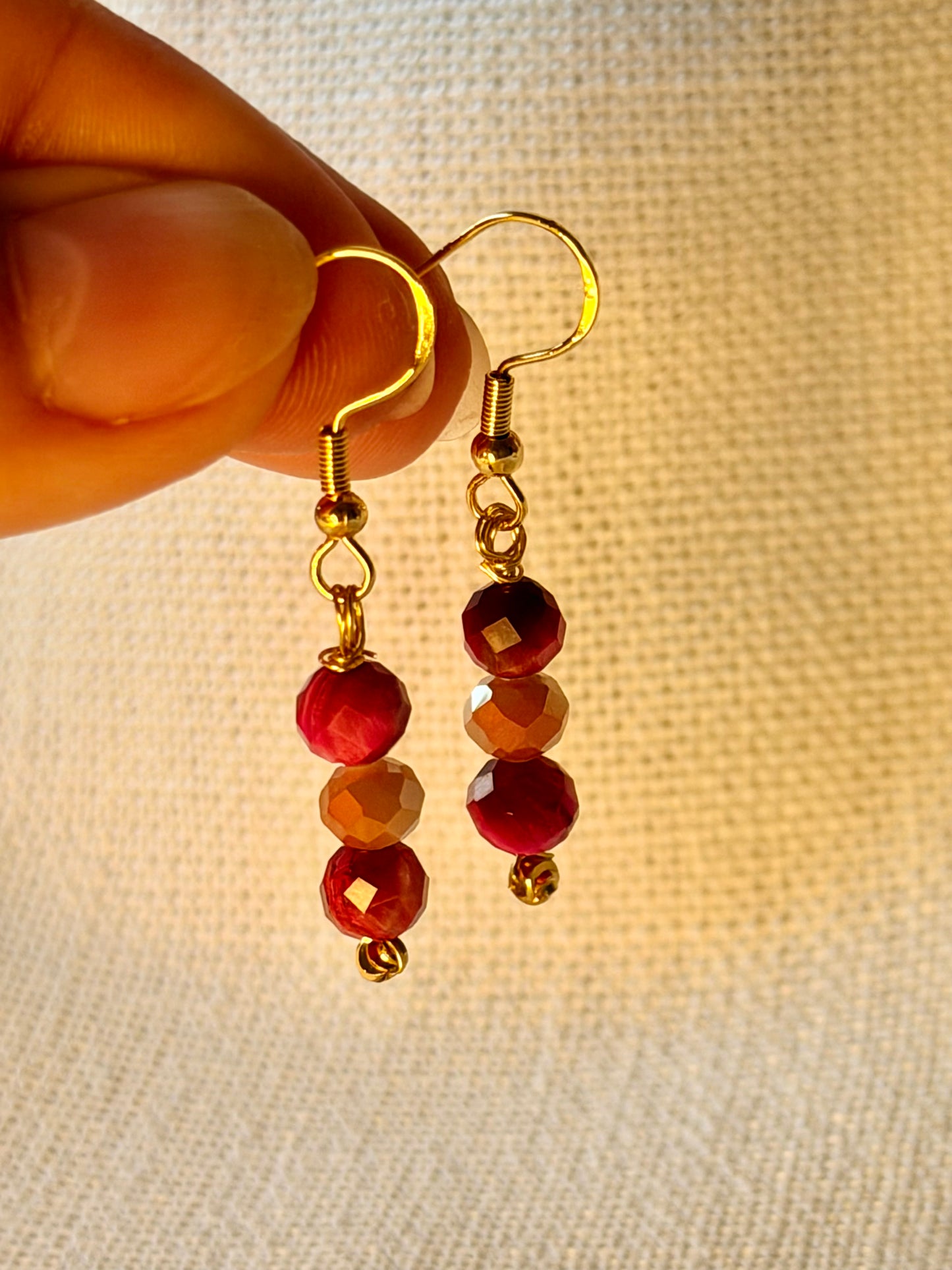 Natural Pink Tigers Eye Earrings Minimalist Crystal Gemstone Earrings Dangle Drop Hypoallergenic