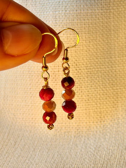 Natural Pink Tigers Eye Earrings Minimalist Crystal Gemstone Earrings Dangle Drop Hypoallergenic
