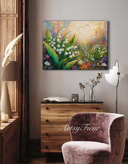 Framed Canvas Print- Vibrant Wildflowers and lily of the valley Oil Painting Textured Wall Art , Beautiful Original Artwork Ready to Hang Living Room, Floral