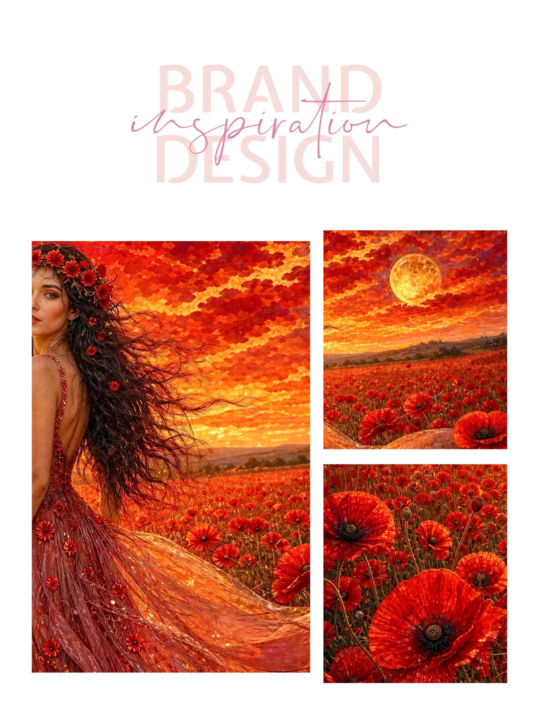 Framed Canvas - Vibrant Poppies Whimsical Full Moon Bride in Poppy Field, Wall Art Ready to hang Oil Painting Original Artwork Print