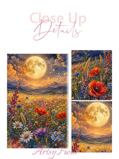 Framed Canvas Print- Vibrant Wildflowers and Poppies Oil Painting Textured Wall Art , Beautiful Original Artwork Ready to Hang Living Room, Floral