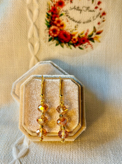 Handmade Crystal Long Earrings Champagne Sparkle Hypoallergenic Jewellery Dangle Drop Earrings