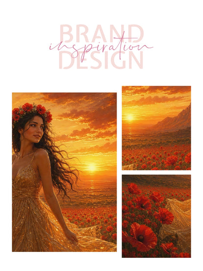 Framed Canvas - Vibrant Poppies Whimsical Full Moon Bride in Poppy Field, Wall Art Ready to hang Oil Painting Original Artwork Print