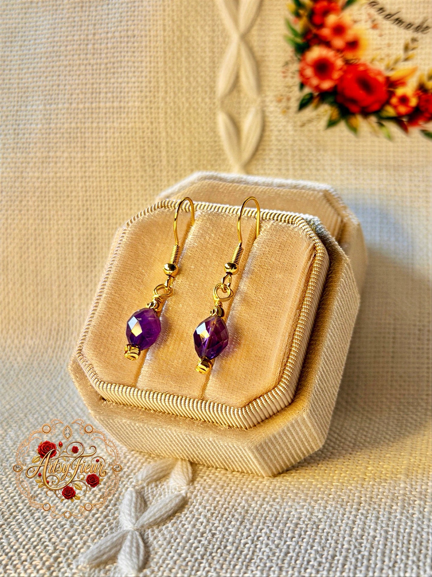 Minimalist Amethyst Earrings Natural Gemstone Drop Dangle Earrings Hypoallergenic Handmade