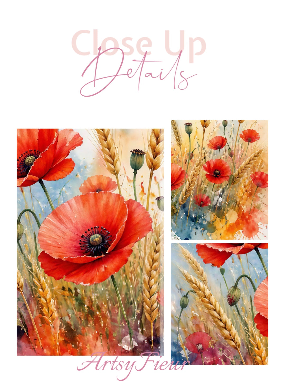 Framed Canvas Print- Vibrant Wildflowers and Poppies Oil Painting Textured Wall Art , Beautiful Original Artwork Ready to Hang Living Room, Floral