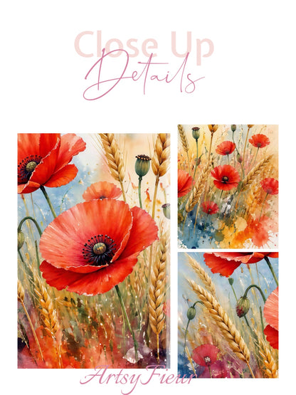 Framed Canvas Print- Vibrant Wildflowers and Poppies Oil Painting Textured Wall Art , Beautiful Original Artwork Ready to Hang Living Room, Floral