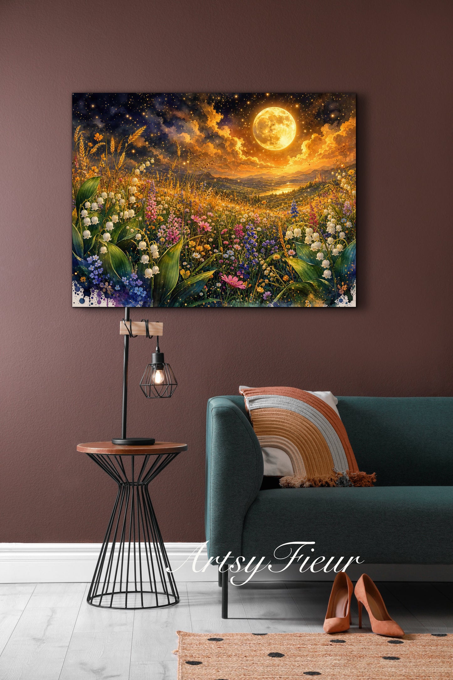 Framed Canvas Print- Vibrant Wildflowers and Lilly of The Valley Oil Painting Textured Wall Art , Beautiful Original Artwork Ready to Hang Living Room, Floral