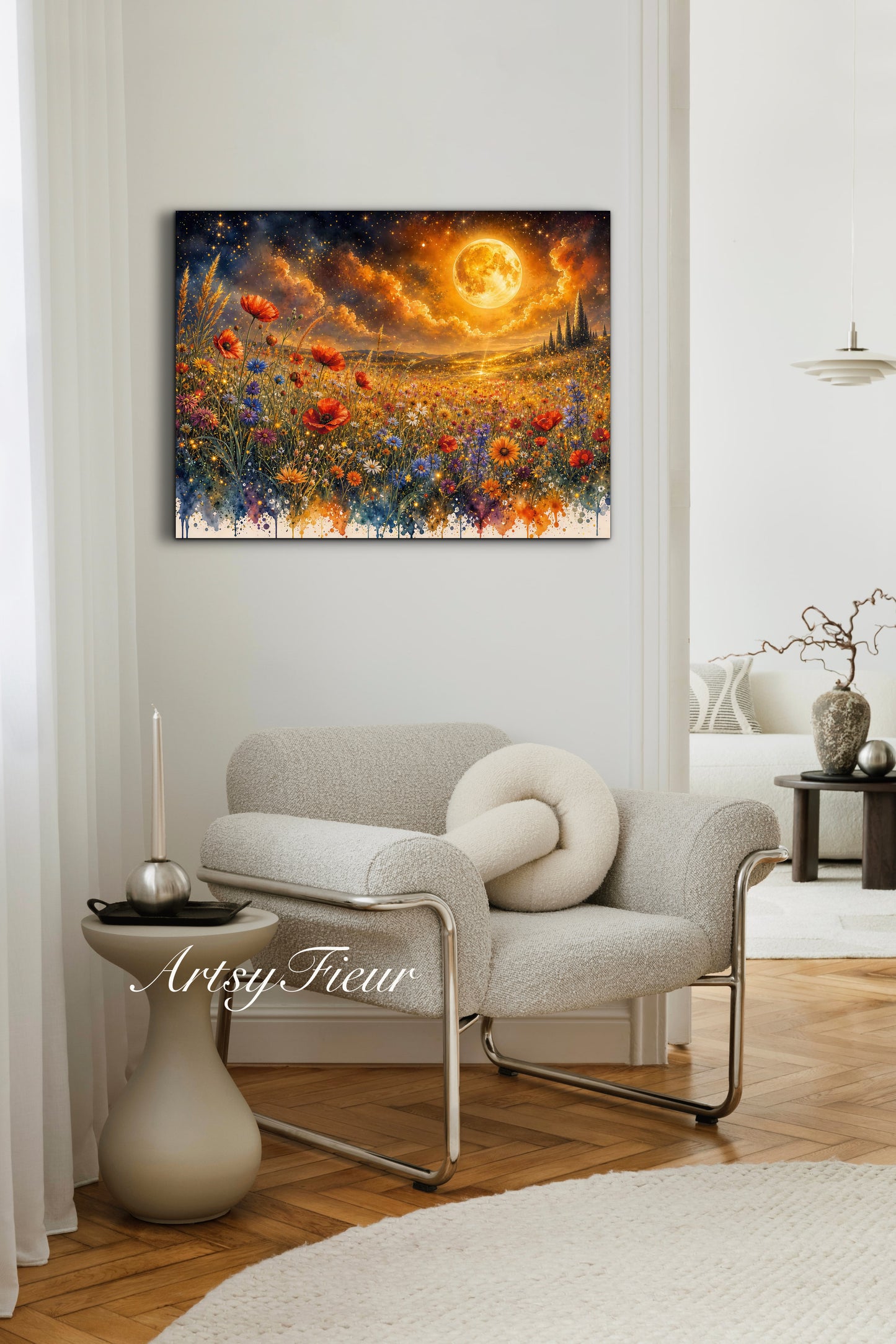 Framed Canvas Print- Vibrant Wildflowers and Poppies Oil Painting Textured Wall Art , Beautiful Original Artwork Ready to Hang Living Room, Floral