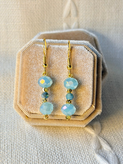 Handmade Crystal Beaded Earrings Sky Blue Long Drop Dangling Earrings Hypoallergenic