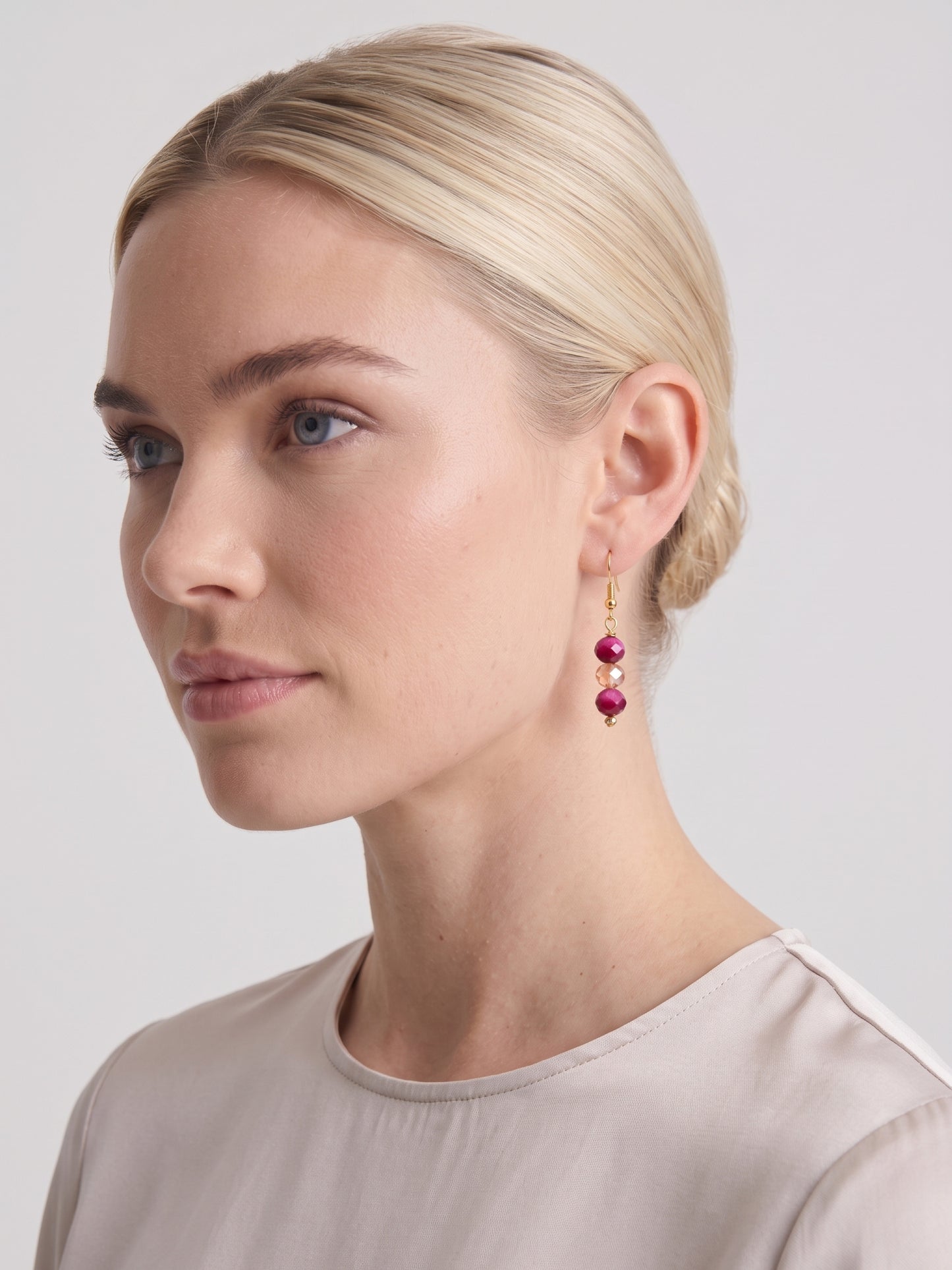 Natural Pink Tigers Eye Earrings Minimalist Crystal Gemstone Earrings Dangle Drop Hypoallergenic