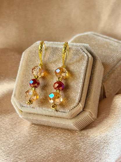 Handmade Long Drop Earrings Champagne Red Crystal Hypoallergenic Vibrant colours