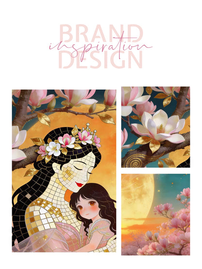 Framed Canvas- Vibrant Magnolia Flowers Mother and Daughter Portrait Original ArtworkFantasy Wall Art