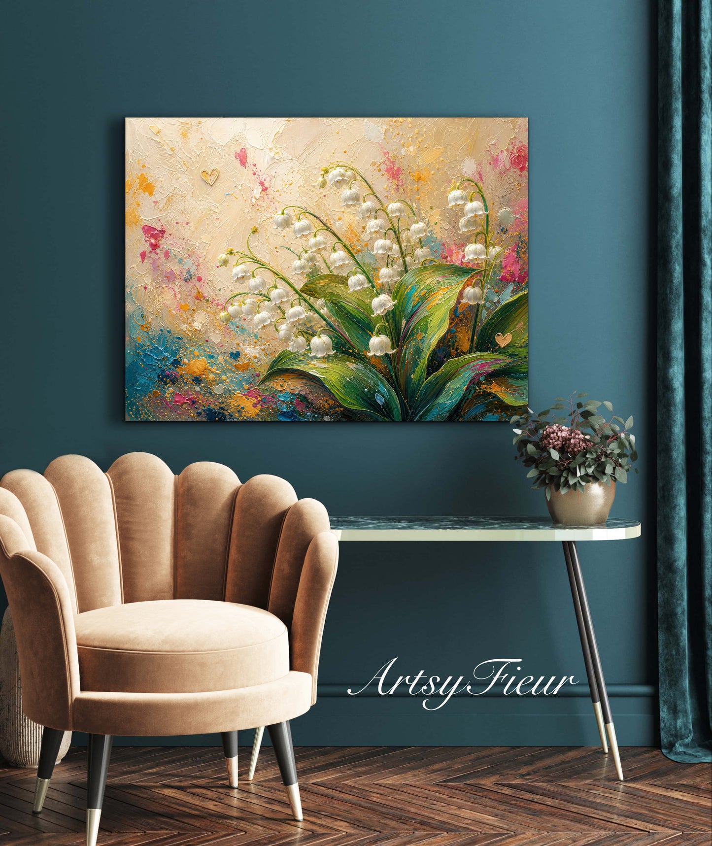 Framed Canvas Print- Vibrant Wildflowers and lily of the valley Oil Painting Textured Wall Art , Beautiful Original Artwork Ready to Hang Living Room, Floral