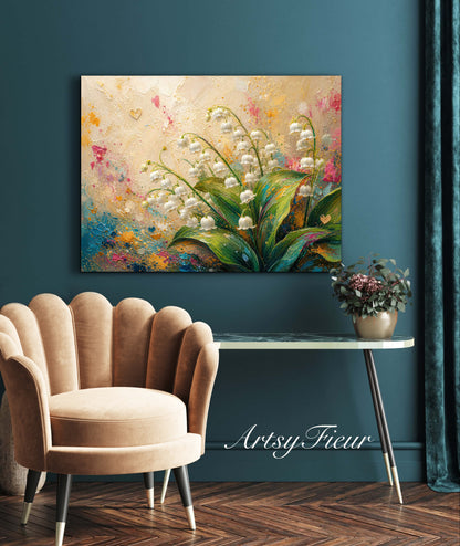 Framed Canvas Print- Vibrant Wildflowers and lily of the valley Oil Painting Textured Wall Art , Beautiful Original Artwork Ready to Hang Living Room, Floral