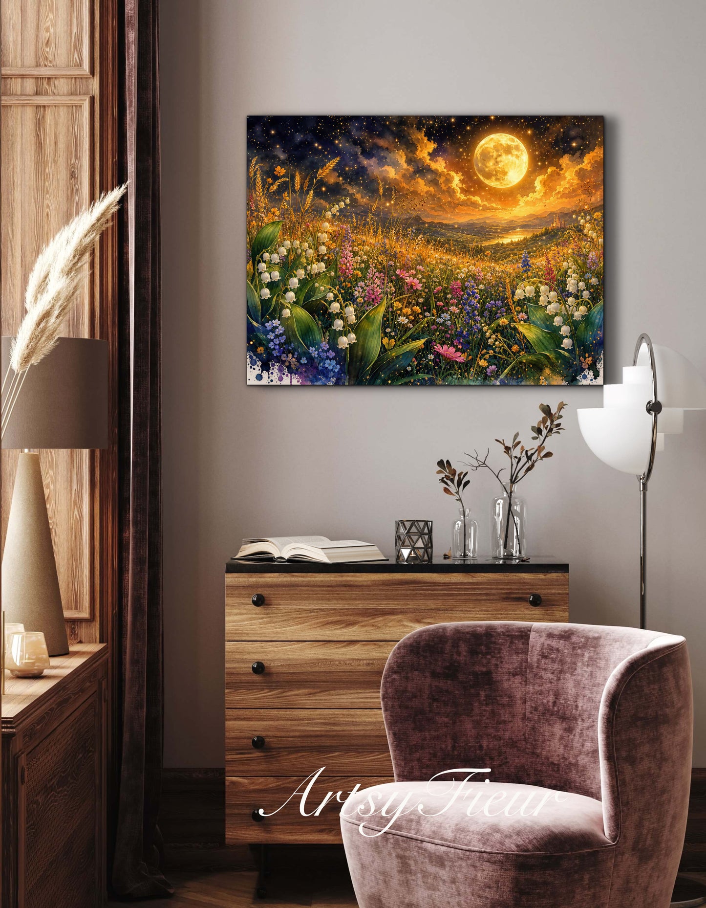 Framed Canvas Print- Vibrant Wildflowers and Lilly of The Valley Oil Painting Textured Wall Art , Beautiful Original Artwork Ready to Hang Living Room, Floral