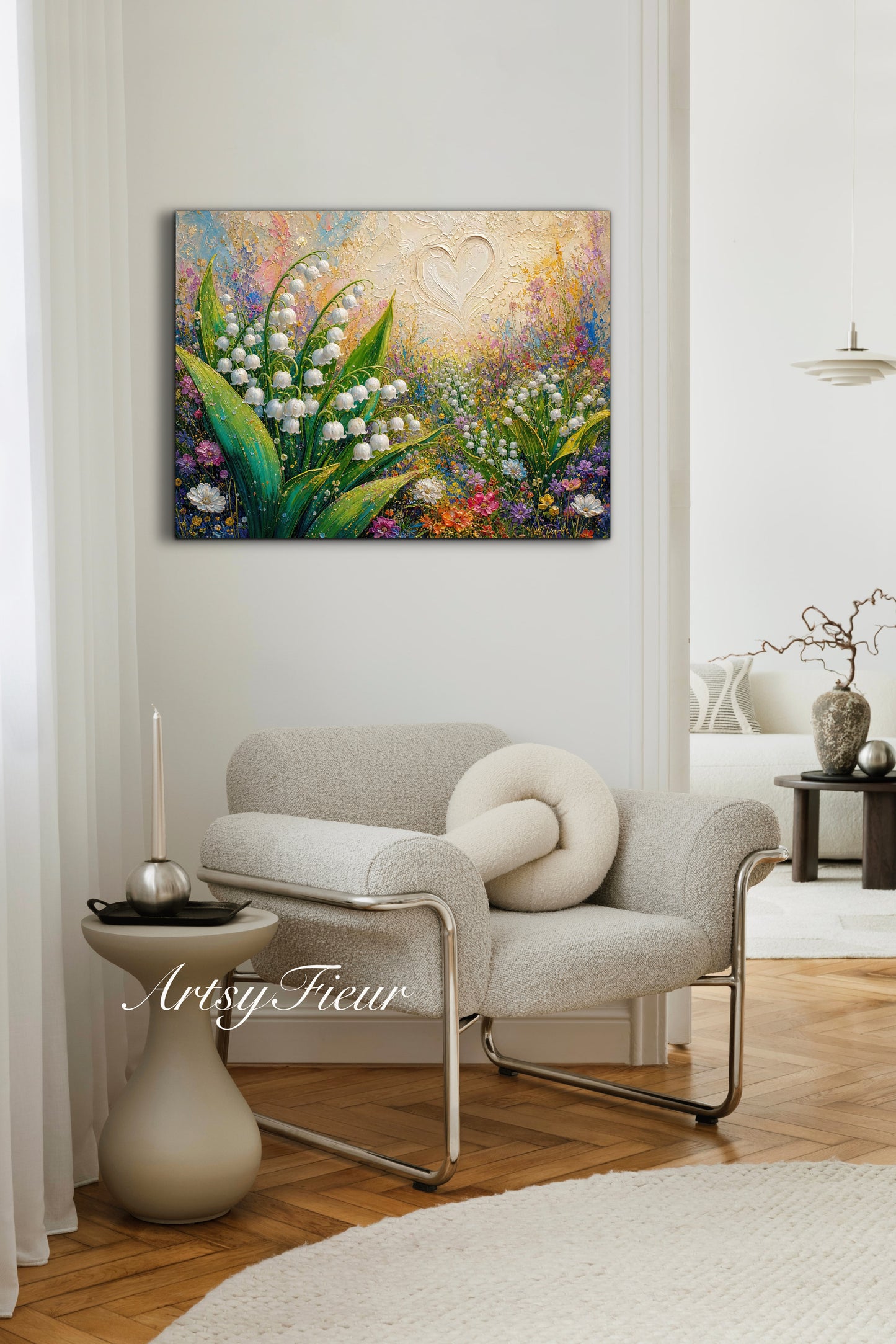 Framed Canvas Print- Vibrant Wildflowers and lily of the valley Oil Painting Textured Wall Art , Beautiful Original Artwork Ready to Hang Living Room, Floral