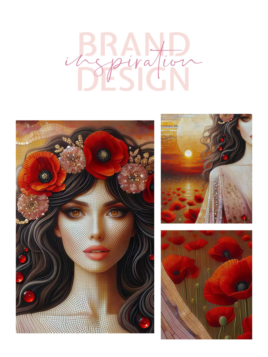 Framed canvas- Original Artwork Vibrant Poppies watercolour floral painting beautiful brunette woman ready to hang wall art print, abstract portrait