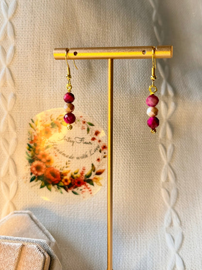 Natural Pink Tigers Eye Earrings Minimalist Crystal Gemstone Earrings Dangle Drop Hypoallergenic