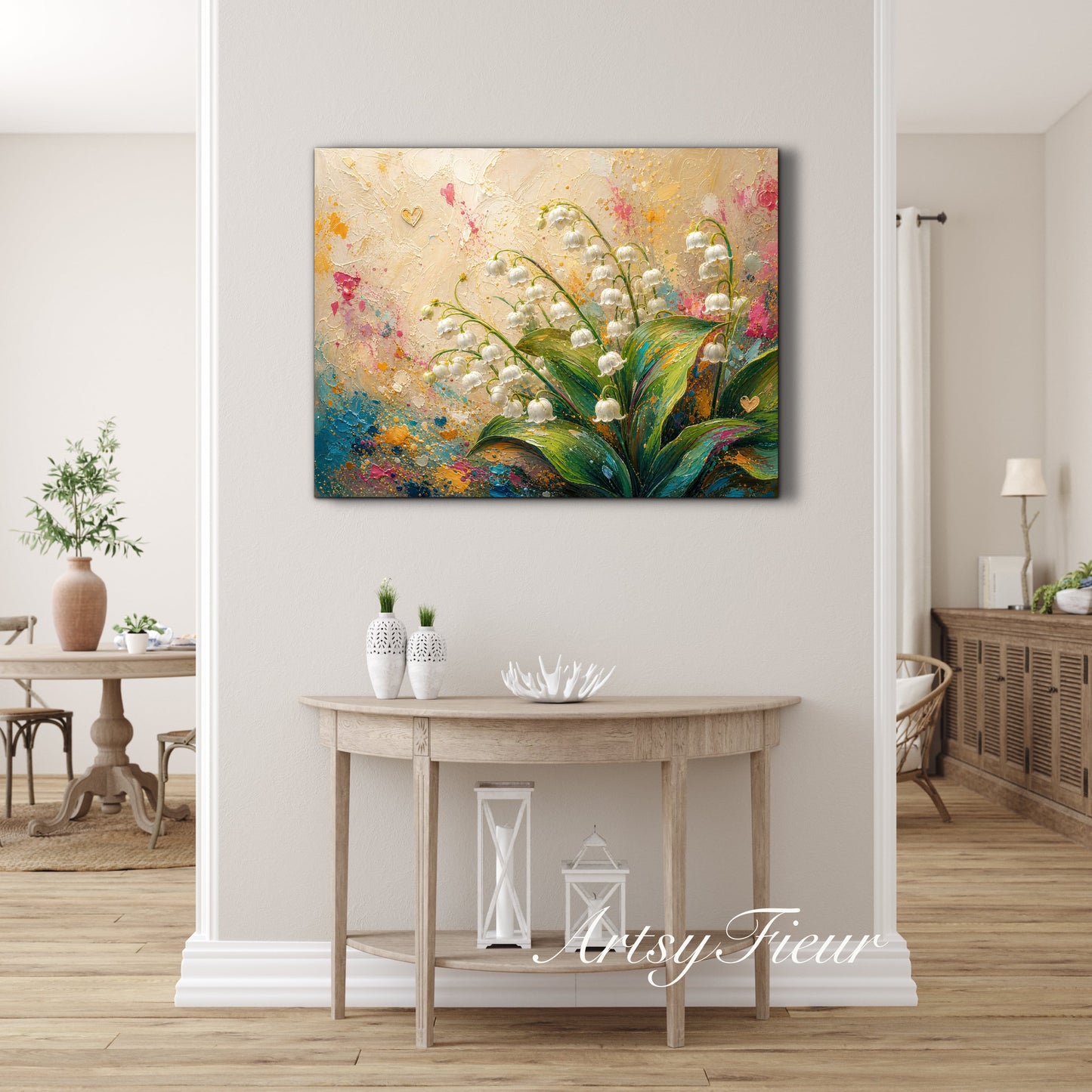 Framed Canvas Print- Vibrant Wildflowers and lily of the valley Oil Painting Textured Wall Art , Beautiful Original Artwork Ready to Hang Living Room, Floral