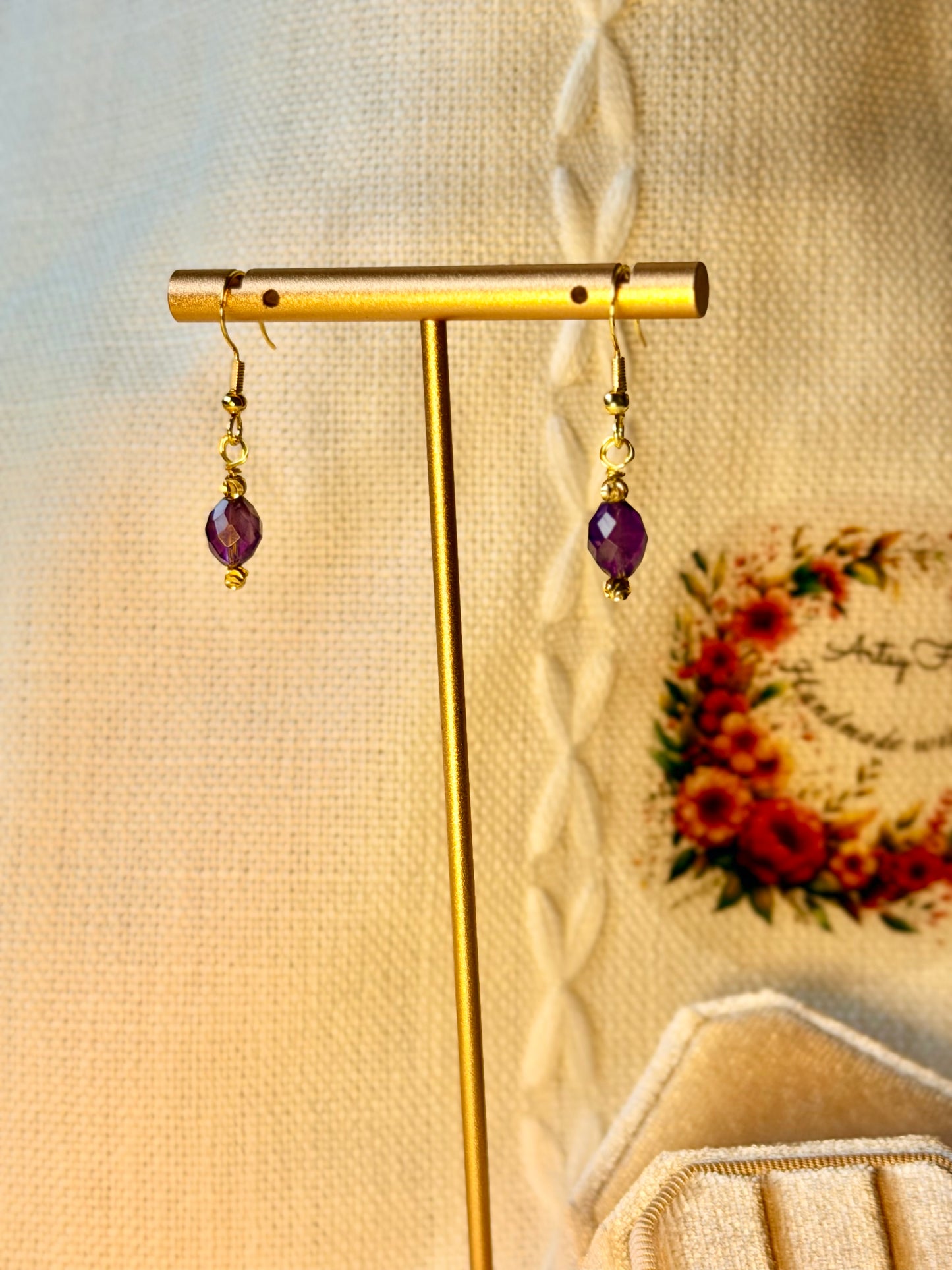Minimalist Amethyst Earrings Natural Gemstone Drop Dangle Earrings Hypoallergenic Handmade