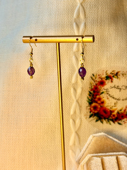 Minimalist Amethyst Earrings Natural Gemstone Drop Dangle Earrings Hypoallergenic Handmade