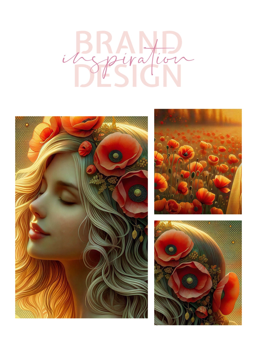Framed canvas- Original Artwork Vibrant Poppies watercolour floral painting beautiful blondewoman ready to hang wall art print, abstract portrait colourful painting for living room