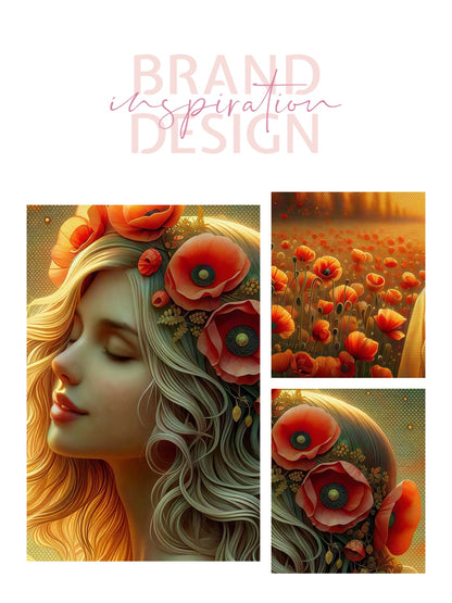 Framed canvas- Original Artwork Vibrant Poppies watercolour floral painting beautiful blondewoman ready to hang wall art print, abstract portrait colourful painting for living room