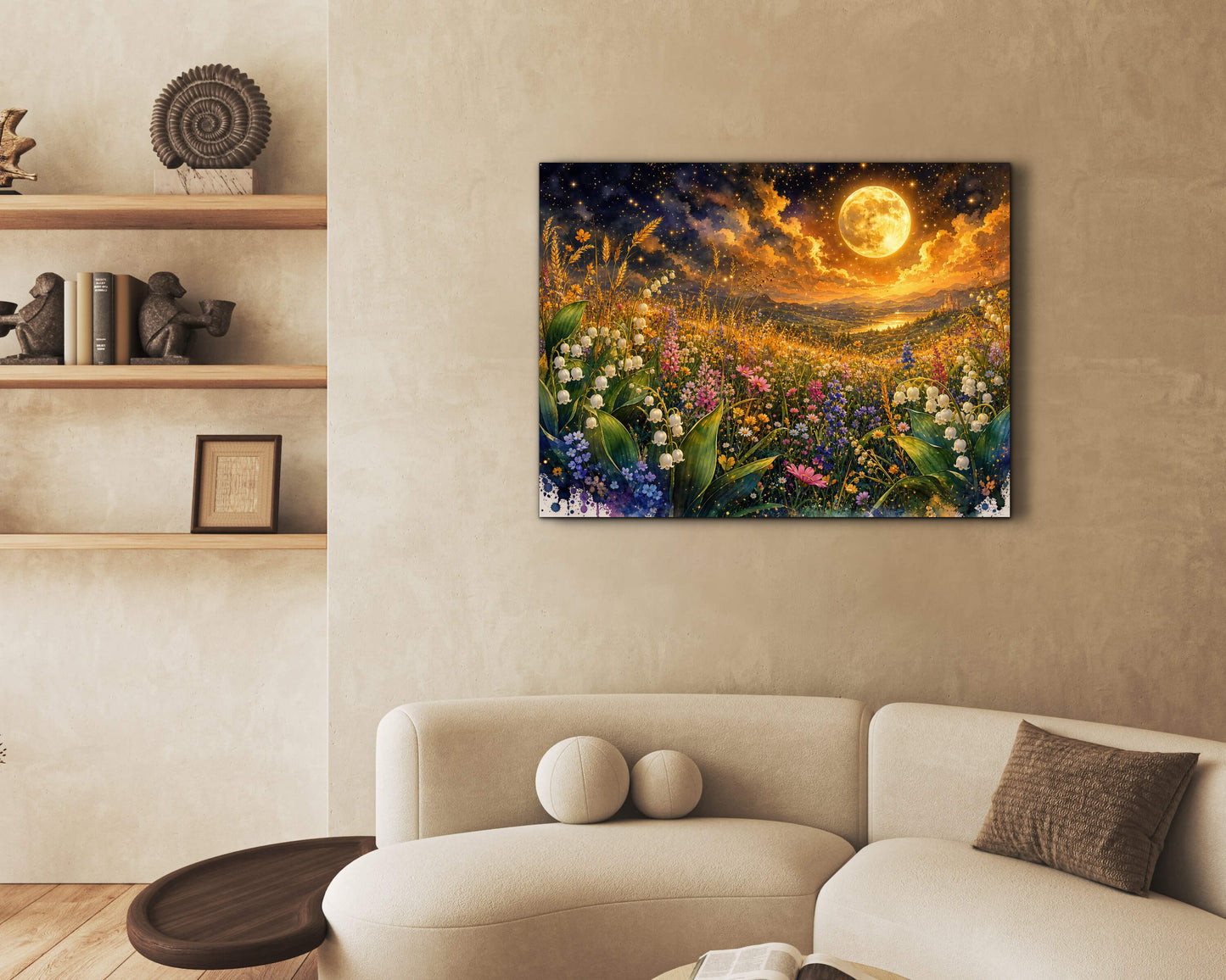 Framed Canvas Print- Vibrant Wildflowers and Lilly of The Valley Oil Painting Textured Wall Art , Beautiful Original Artwork Ready to Hang Living Room, Floral