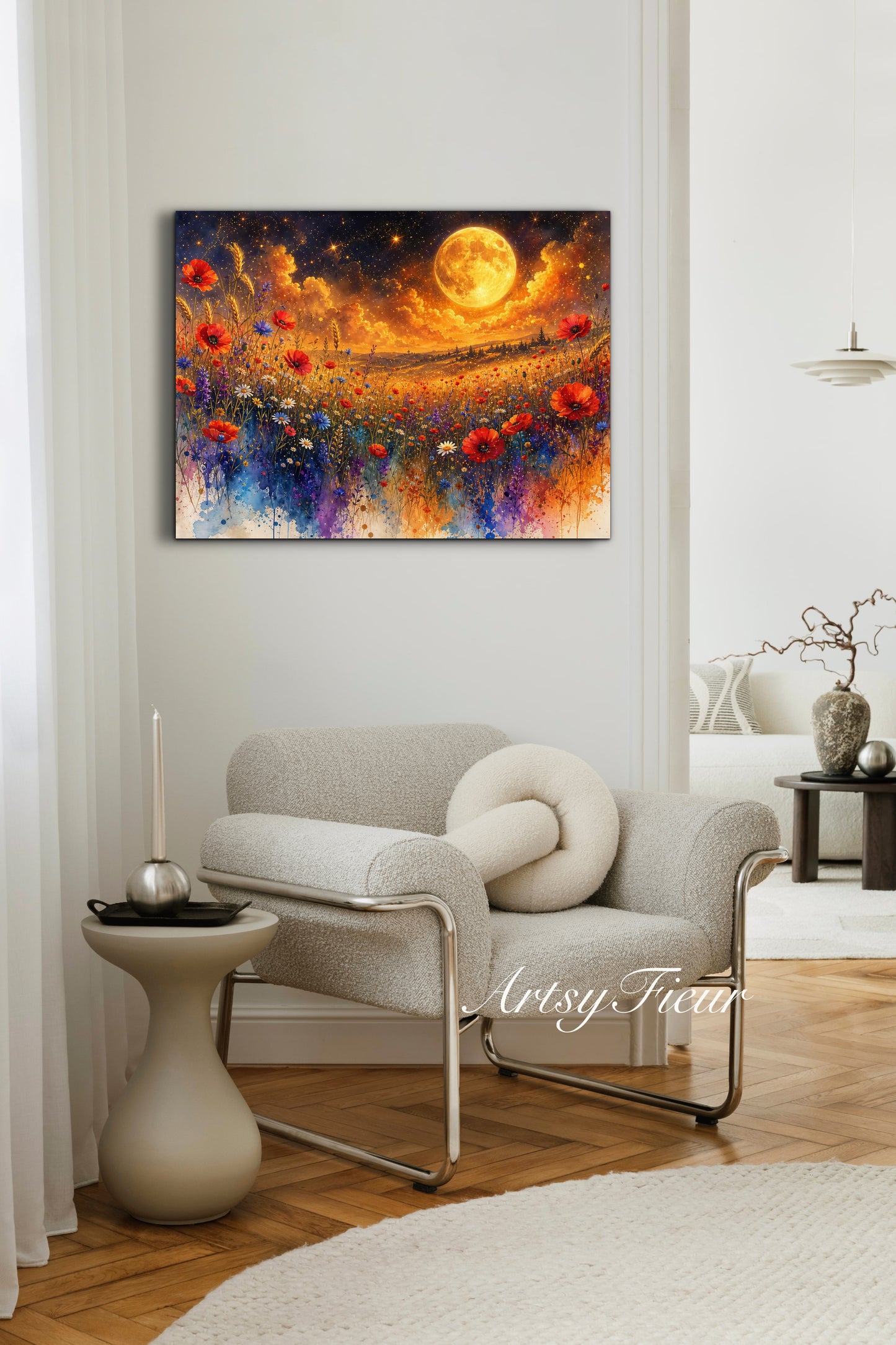 Framed Canvas Print- Vibrant Wildflowers and Poppies Oil Painting Textured Wall Art , Beautiful Original Artwork Ready to Hang Living Room, Floral