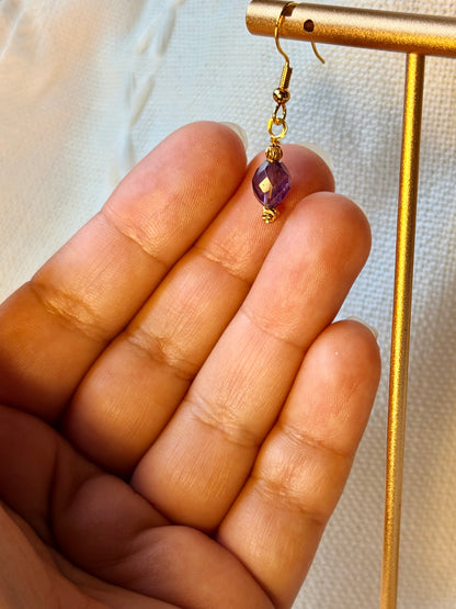 Minimalist Amethyst Earrings Natural Gemstone Drop Dangle Earrings Hypoallergenic Handmade