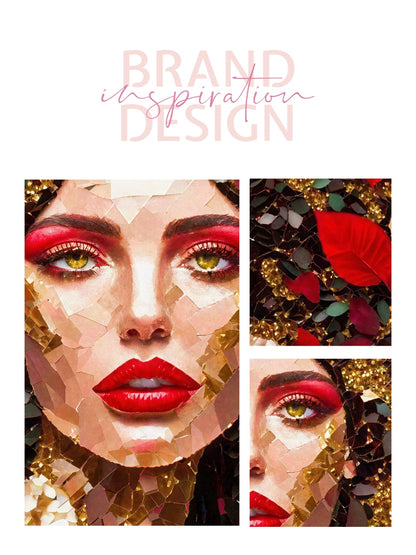 Framed Canvas- Vibrant Colours Beautiful Brunette Woman’s Abstract Portrait Mosaic Original Artwork Fantasy Wall Art Print