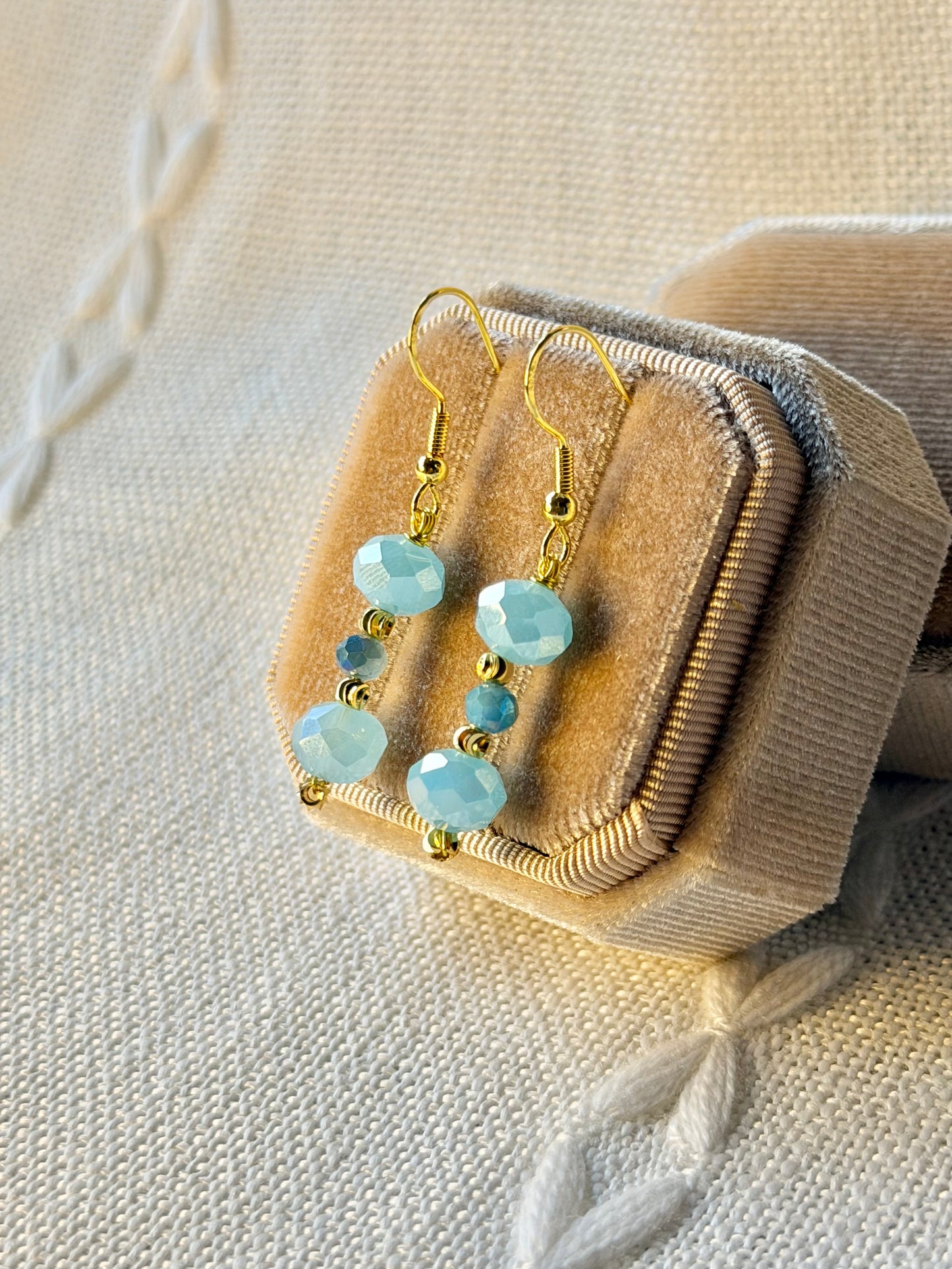 Handmade Crystal Beaded Earrings Sky Blue Long Drop Dangling Earrings Hypoallergenic
