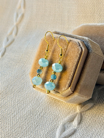 Handmade Crystal Beaded Earrings Sky Blue Long Drop Dangling Earrings Hypoallergenic