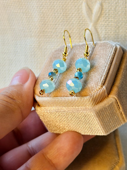Handmade Crystal Beaded Earrings Sky Blue Long Drop Dangling Earrings Hypoallergenic