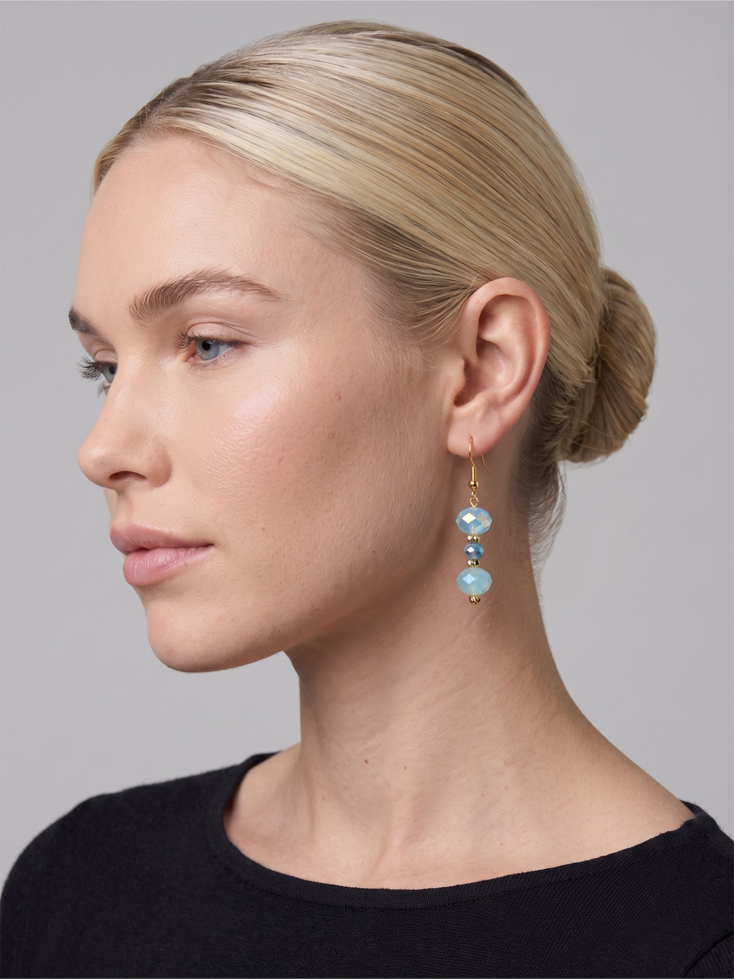 Handmade Crystal Beaded Earrings Sky Blue Long Drop Dangling Earrings Hypoallergenic