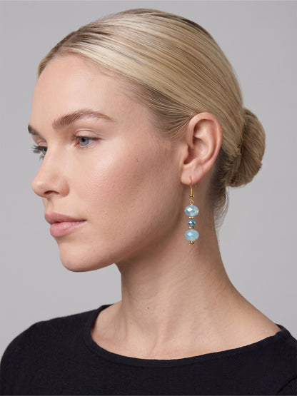 Handmade Crystal Beaded Earrings Sky Blue Long Drop Dangling Earrings Hypoallergenic