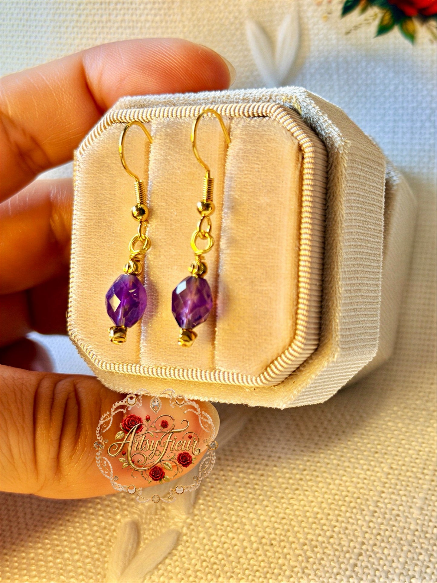 Minimalist Amethyst Earrings Natural Gemstone Drop Dangle Earrings Hypoallergenic Handmade