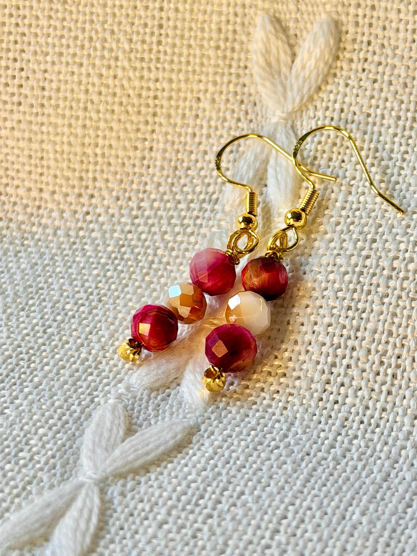 Natural Pink Tigers Eye Earrings Minimalist Crystal Gemstone Earrings Dangle Drop Hypoallergenic
