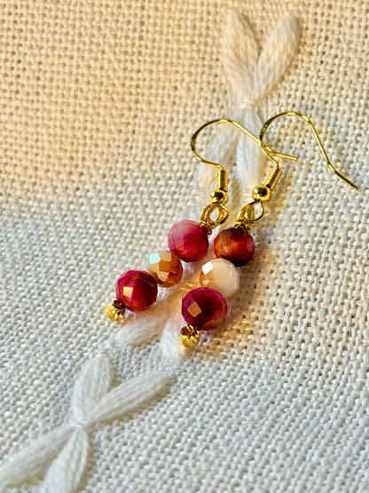 Natural Pink Tigers Eye Earrings Minimalist Crystal Gemstone Earrings Dangle Drop Hypoallergenic