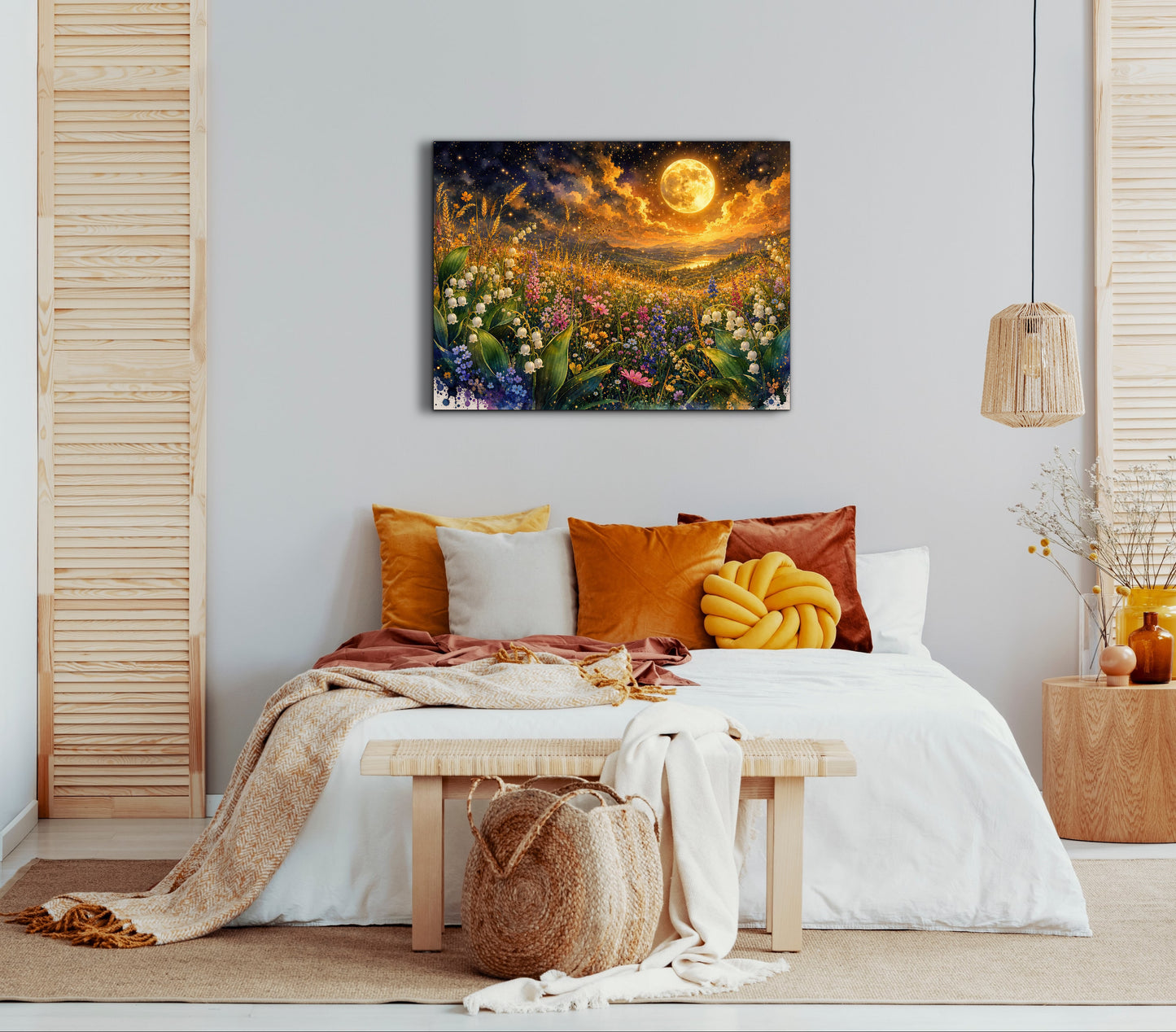Framed Canvas Print- Vibrant Wildflowers and Lilly of The Valley Oil Painting Textured Wall Art , Beautiful Original Artwork Ready to Hang Living Room, Floral