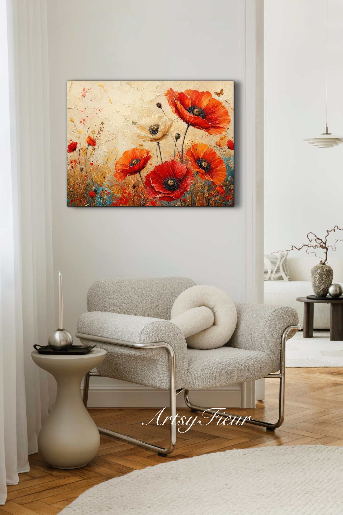 Framed Canvas- Beautiful Vibrant Poppies Abstract Oil Painting Floral Canvas Print Colourful Living Room Wall Art