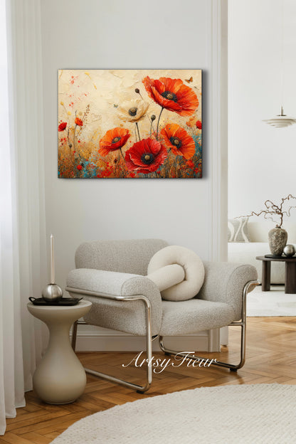Framed Canvas- Beautiful Vibrant Poppies Abstract Oil Painting Floral Canvas Print Colourful Living Room Wall Art