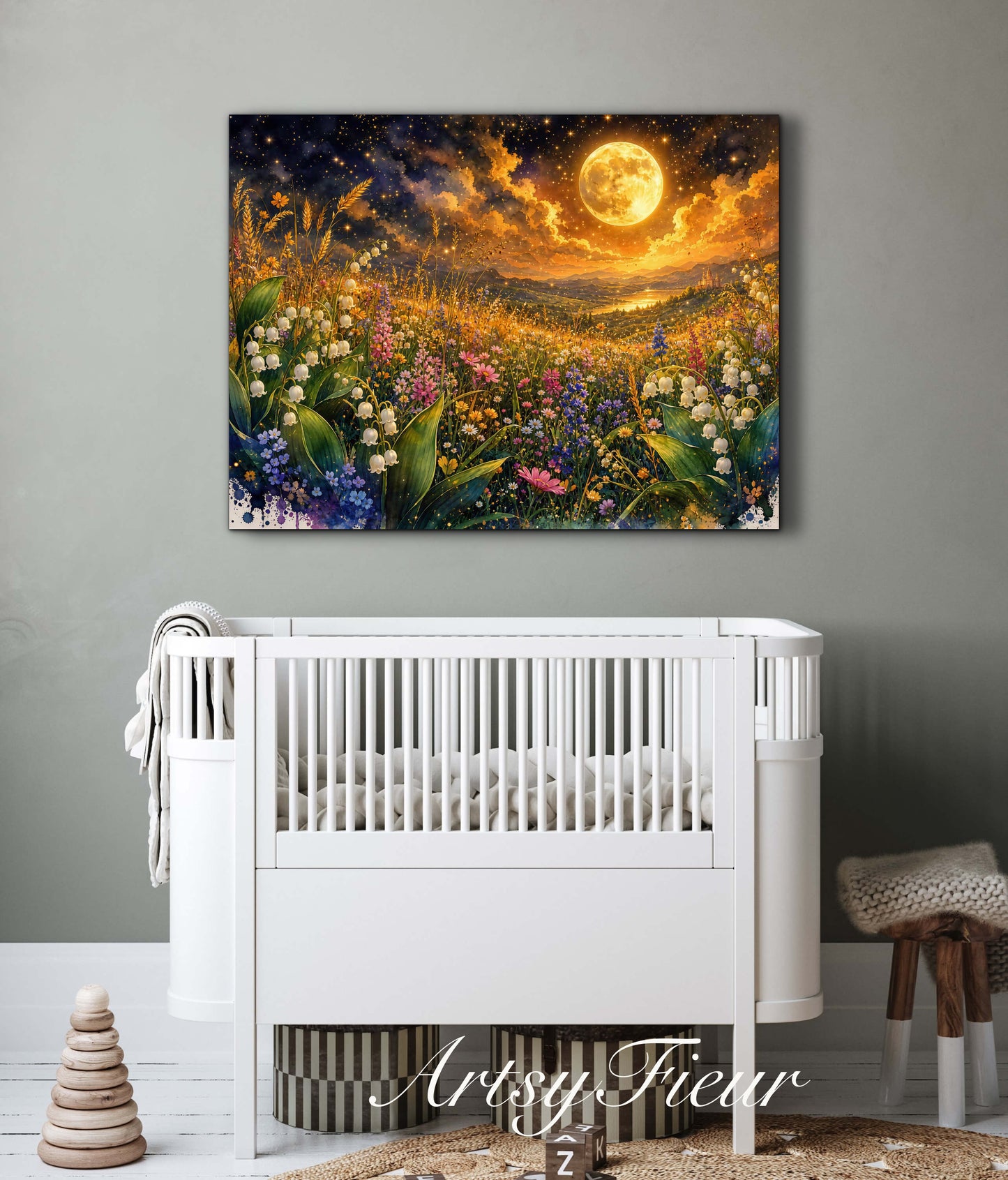 Framed Canvas Print- Vibrant Wildflowers and Lilly of The Valley Oil Painting Textured Wall Art , Beautiful Original Artwork Ready to Hang Living Room, Floral